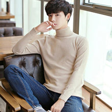 Load image into Gallery viewer, Black Turtleneck Men Knitted Sweater Classic Solid Color Casual Elasticity Pullover Men Sweaters Turtle Neck Long Sleeve